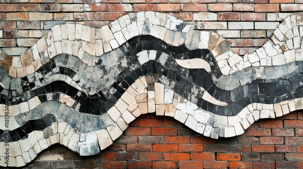 Poster artistic brick wall with abstract patterns - focusing on brick walls featuring abstract or non-tradi