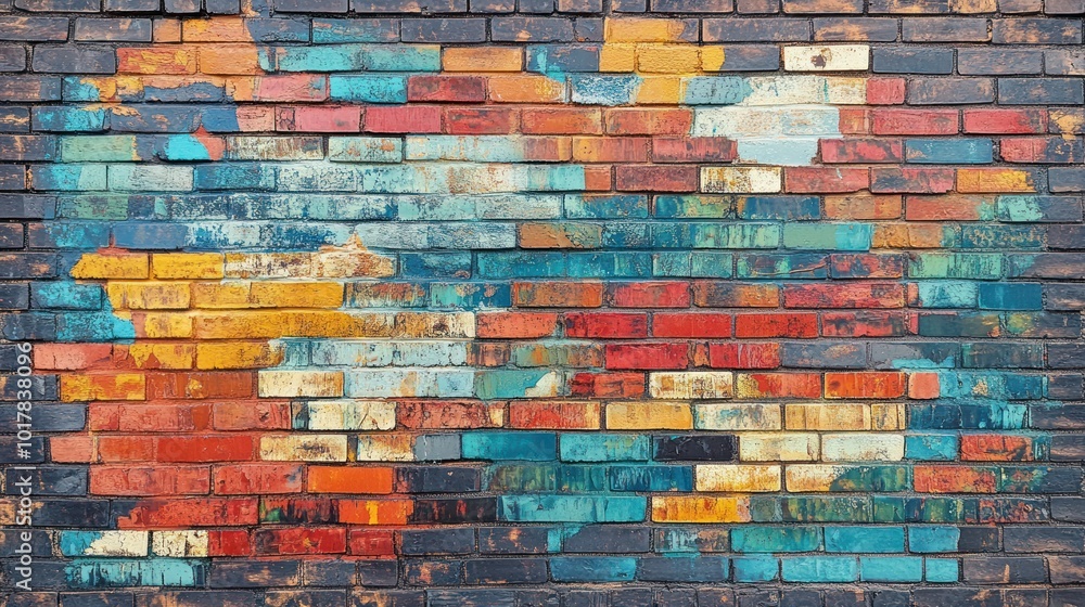 Poster artistic brick wall with abstract patterns - focusing on brick walls featuring abstract or non-tradi