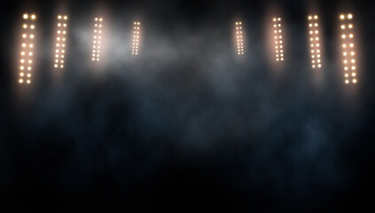 Bright stadium arena lights and smoke	