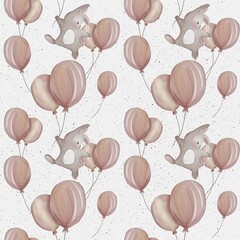 Cute pastel balloons and a whimsical bear pattern for children's room decor