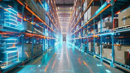 Modern warehouse management with this cutting-edge visualization of the digitalization process, showcasing efficiency, Technology integration and modern logistics - Powered by Adobe
