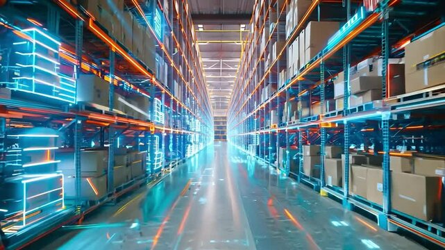 Modern warehouse management with this cutting-edge visualization of the digitalization process, showcasing efficiency, Technology integration and modern logistics