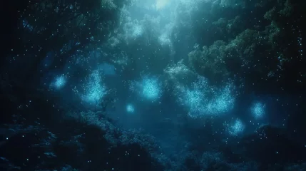 Bioluminescent fantasy video background, using glowing, magical elements to create a fantastical atmosphere, perfect for fantasy-themed content or storytelling