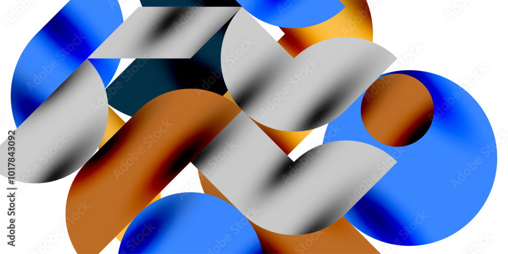 Poster Tech minimal circular shapes geometric art. Vector modern circles