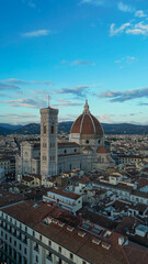 Aerial photography of the city of Florence. Florence Duomo. Italian Tuscany. Architecture. Basilica.
