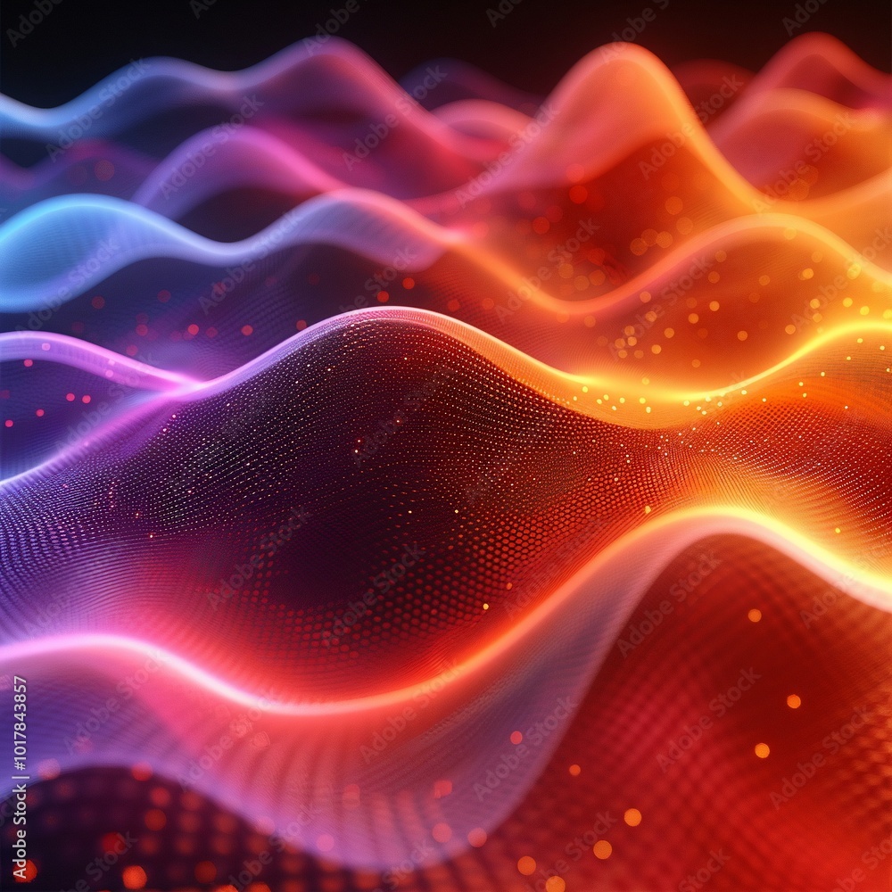 Aufkleber abstract wavy background with glowing particles and gradient colors