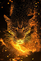 Illustration of a leopard in flames for design