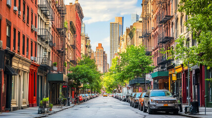 夏季曼哈顿的纽约市街道背景