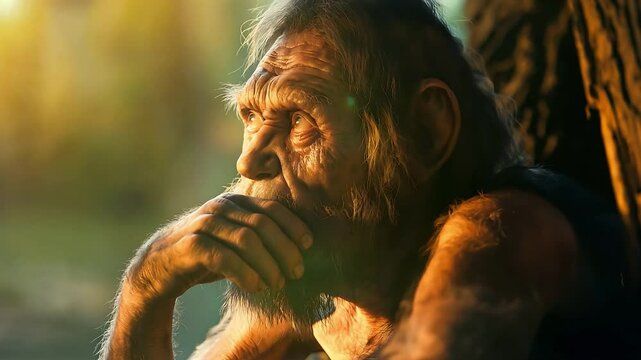 An extinct species of an early human, primitive man, early human existence, tools, culture, and survival in the ancient epochs of our evolutionary past	
