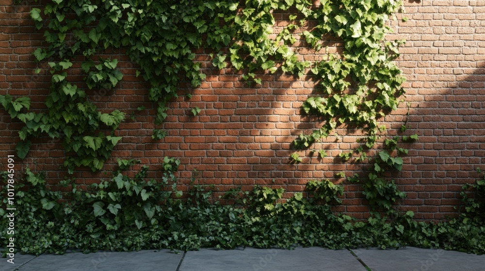 Poster brick wall with ivy and natural elements - combining brick walls with ivy and other natural elements
