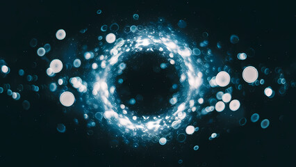Obraz premium A luminous circle surrounded by bubbles, set against a deep black background, creating a striking visual contrast.