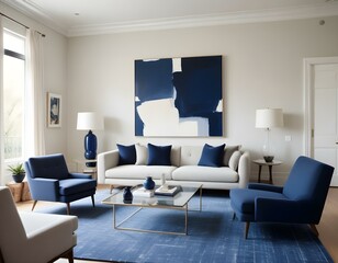 Fototapeta premium Modern Living Room Design with Boucle Chairs and Sofa in a Classic Setting