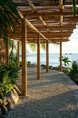 Contemporary Philippine pergola on the beachfront with bamboo and tropical design.