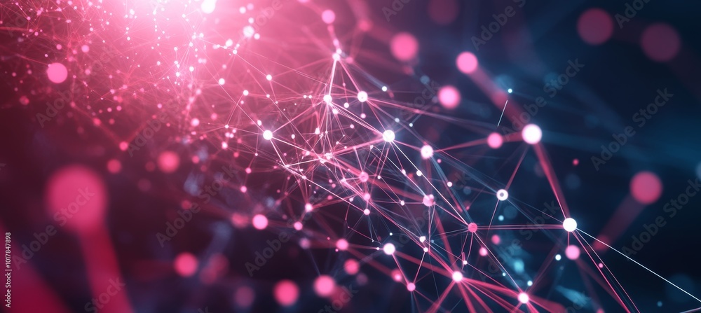 Poster abstract network connections with glowing nodes and lines, representing digital technology and data