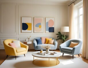 Modern Living Room Design with Boucle Chairs and Sofa in a Classic Setting