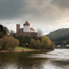 Fototapeta premium castle on the river bank