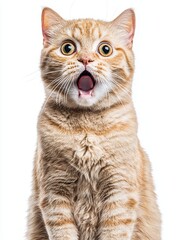 Obraz premium unny ginger cat with a surprised expression, wide eyes, and open mouth on a white background, looking shocked or excited.