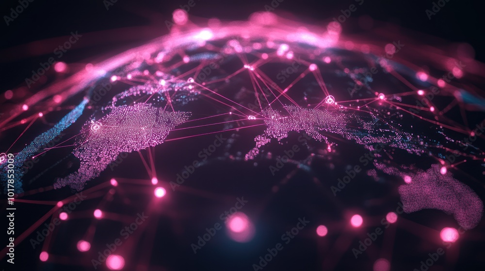 Poster a digital rendering of a global financial network, with interconnected lines and nodes representing 