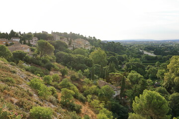 view to the hilltop village Les Angles near Avigon, Provence, France