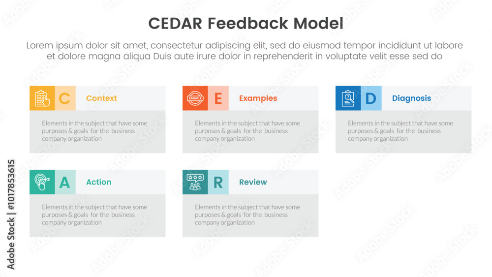 Poster cedar feedback model infographic template banner with big box table information with circle badge wi