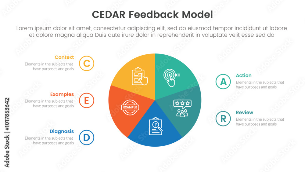 Poster cedar feedback model infographic template banner with circle pie chart circular cycle with circle ba
