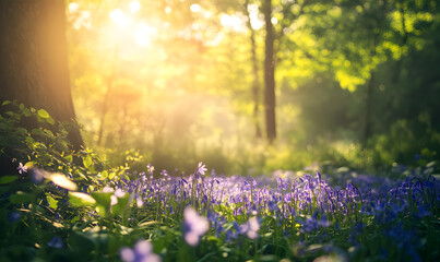 Naklejka premium Dreamlike Landscapes and Mystical Gardens with Vibrant Flowers and Glowing Nature