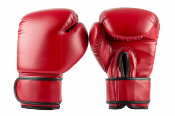 Two red boxing gloves with a white background
