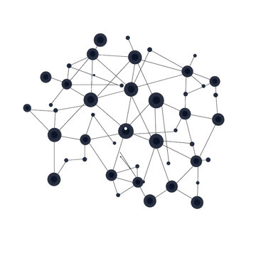 Abstract network of interconnected nodes representing complex communication, data flow, and digital connections on a dark background.