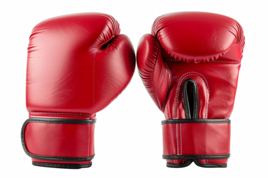 Two red boxing gloves with a white background