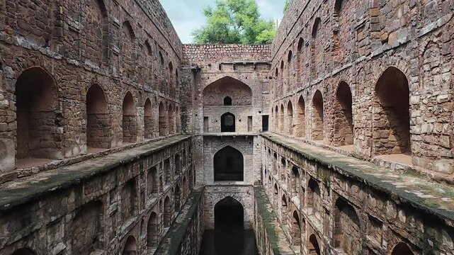 Architecture of Medieval period Agrasen ki Baoli (stepwell), Delhi, India 