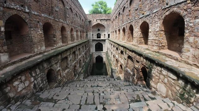 Architecture of Medieval period Agrasen ki Baoli (stepwell), Delhi, India 
