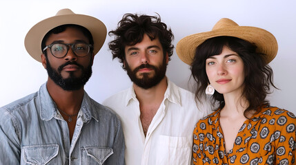 Casual group portrait with stylish hats
