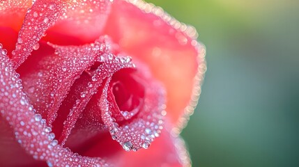Vibrant Red Rose with Dew Drops in Close-Up View