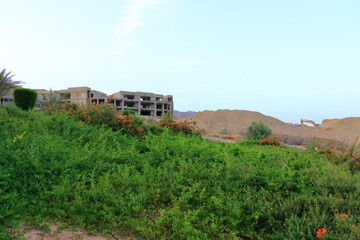 Obraz premium Construction works at Dead Sea hotels in Sweimeh, Swemeh, Jordan