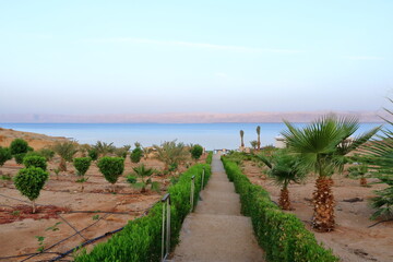 footpath to the beach of the dead sea in Sweimeh, Swemeh, Jordan
