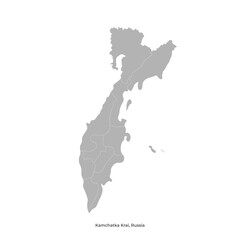 Vector modern isolated illustration with authors vision. Simplified administrative map of Kamchatka Krai in Russia. Grey shape wirh white outline