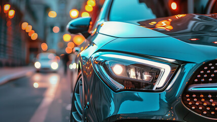 Naklejka premium Macro view of car headlight of modern car