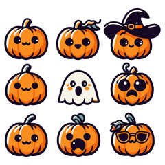 Set of Halloween cute vector illustration