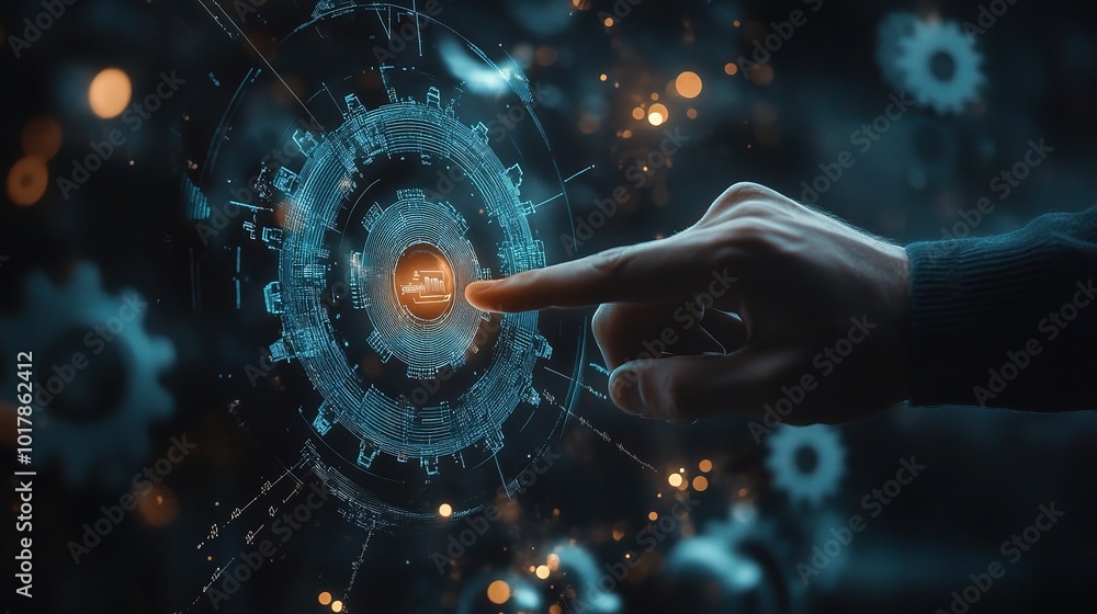 Poster futuristic interface interaction with touch screen technology