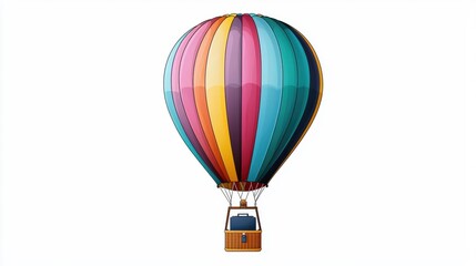 Obraz premium A hot air balloon with a briefcase in the basket, business journey and exploration, vector art, vibrant colors, isolated on white background., minimalist,