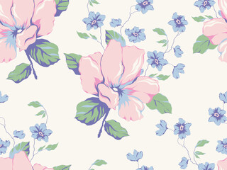 Vector coquette flowers pattern.Colorful seamless grandmillennial pattern. Perfect for greetings, invitations, manufacture wrapping paper, textile and web design. Vector preppy pattern.