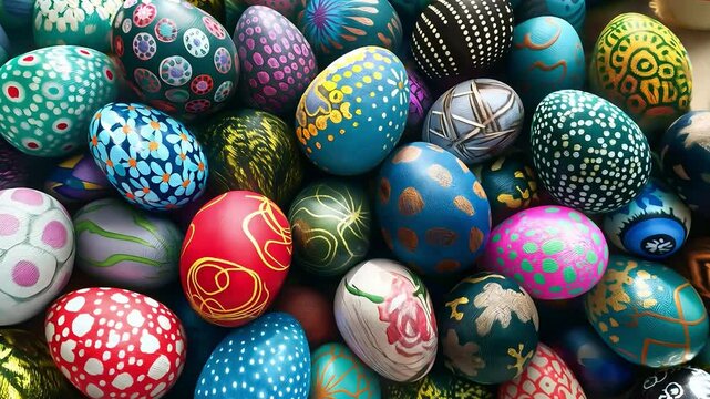 Colorful easter eggs decorated with flowers. Happy Easter	