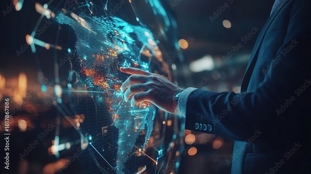 Poster futuristic technology interaction with digital map
