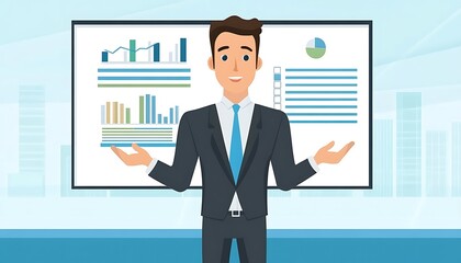 Fototapeta premium Businessman presenting data on a whiteboard in an office