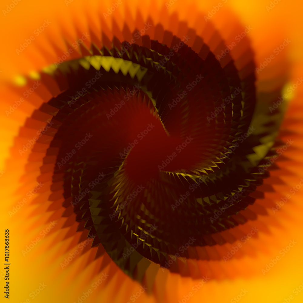 Poster digital illustration of a spiral twisted figure in the shape of a moebius ring. depth of field effec