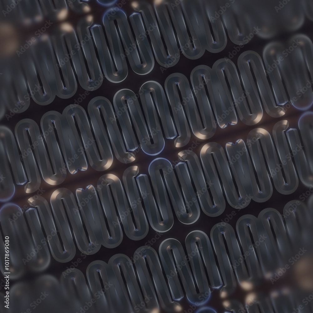 Poster Illustration of a dark glossy pattern consisting wavy lines. 3d rendering