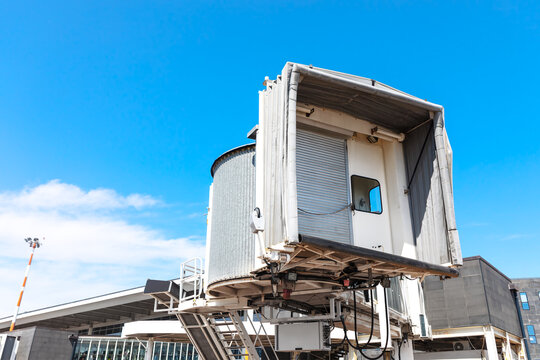 Aerobridge at airport. Airport terminal is equipped with aerobridge, making boarding and deboarding more efficient for travelers