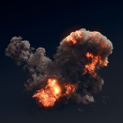 Digital illustration of a massive fire explosion with bright flames and thick smoke. 3d rendering