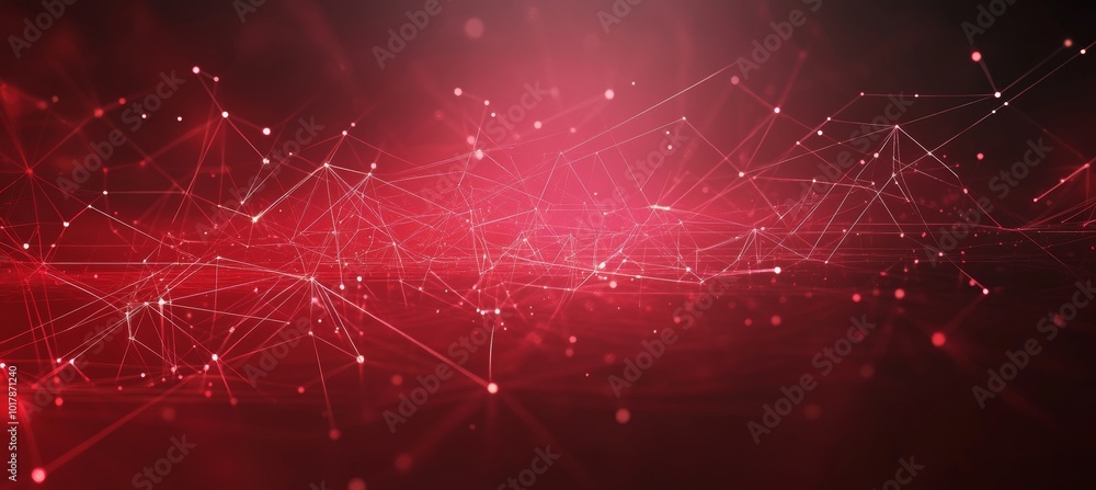 Poster abstract red digital data background, network connection with dots and lines concept,