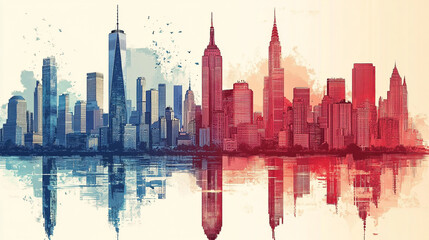 Fototapeta premium A futuristic skyline dominated by towering arcologies, where sleek architecture and advanced technology define, Colorful cityscape in vibrant colors.